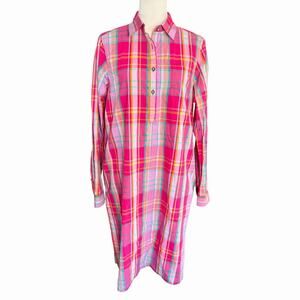 Ellen Orton Plaid Shirt Dress Pink M 74233 Preppy Prep Coastal Beach Colorful